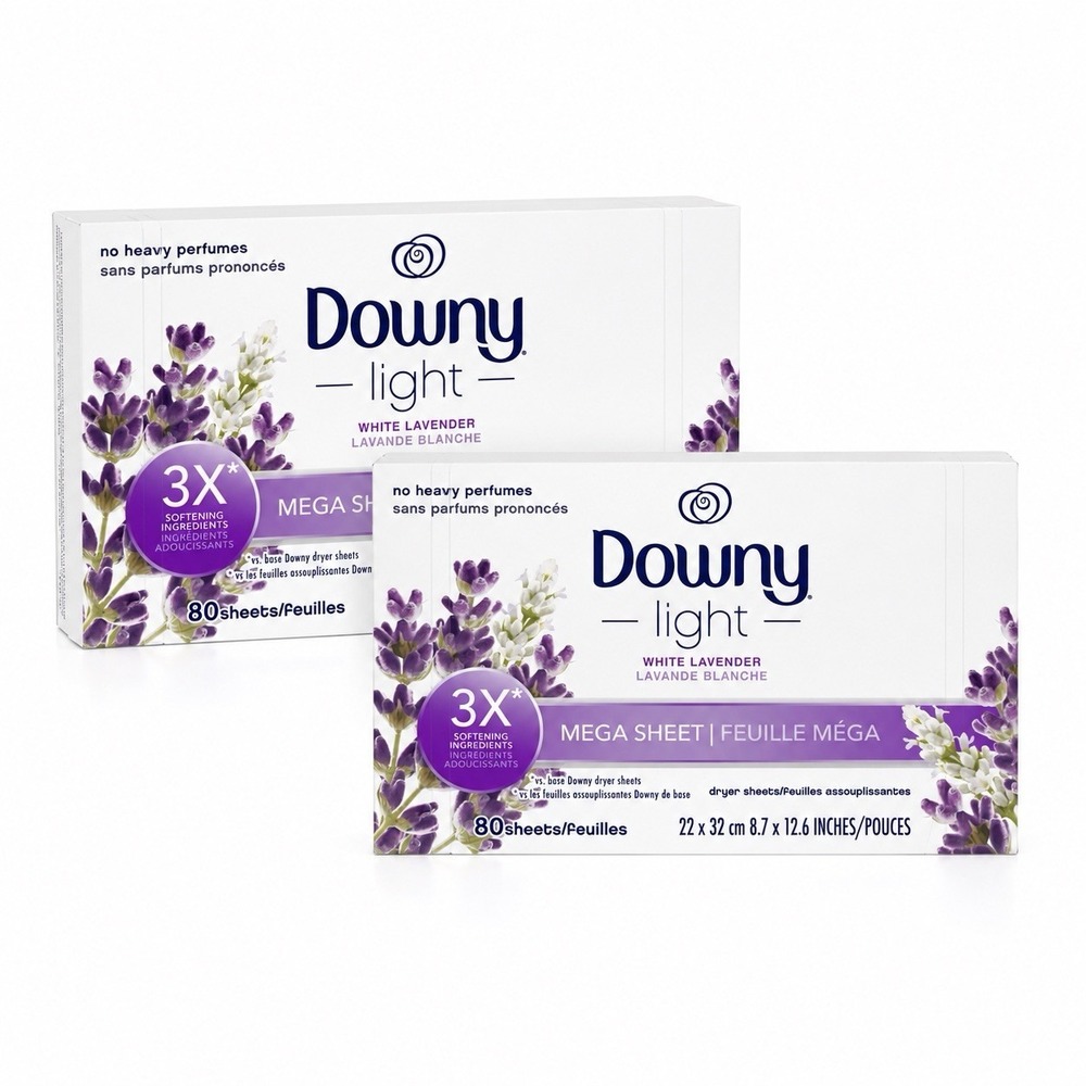 Downy Light White Lavender Mega Dryer Sheets 80ct x2 160 Total Sheets